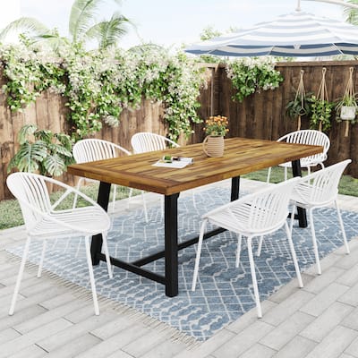 7 Pieces Outdoor Modern Dining Set with Stackable Chair, White