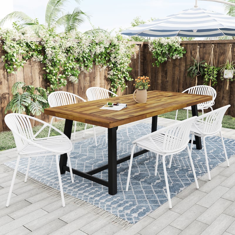 Patio Dining Chairs Set of 2 Modern Stackable Chairs with Breathable Plastic Backrest and Metal Legs for Outdoor, Backyard