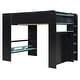 preview thumbnail 3 of 43, Full Size Wood Bunk Bed with Height-Adjustable Desk, Wardrobe, Ample Storage Space and RGB Light