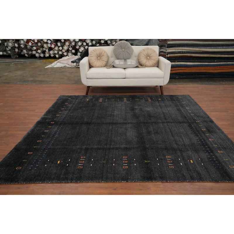 Hand Knotted Oriental 100% Wool Carpet Tribal Animal Pictorial Greys & Charcoal Gabbeh Area Rug - 8' 0'' X 7' 10''