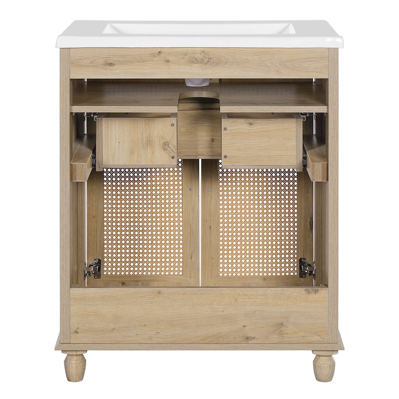 Christopher Knight Home - Hilton 30-Inch Bathroom Vanity: Handwoven Rattan Doors with Solid Wood Legs & Resin Basin
