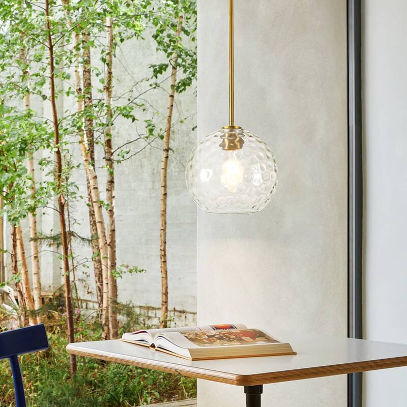9.8" W 1-Light Modern Contemporary Gold/Black Metal Mini Hanging Pendant Lights with Clear Textured Glass Globe Shade