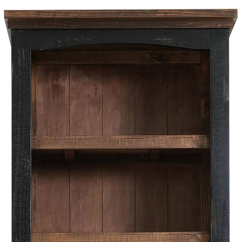 HomeRoots 72" Brown and Black Distressed Wood Dining Hutch With Two Doors