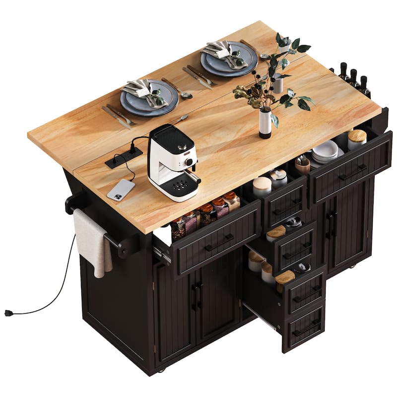 Large Kitchen Island with Drop Leaf Rolling Kitchen Cart with Drawers