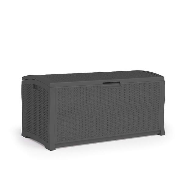 122Gallon Extra Large Resin Wicker Outdoor Storage Deck Box, Peppercorn Bed Bath & Beyond