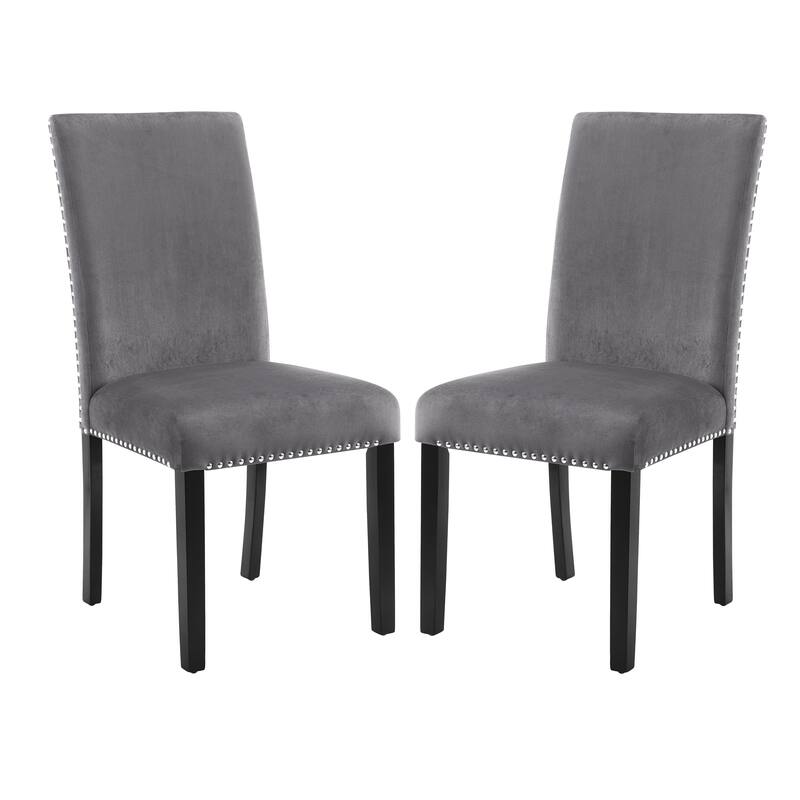 Contemporary Velvet Dining Chair with Nailhead Trim (Set of 2)