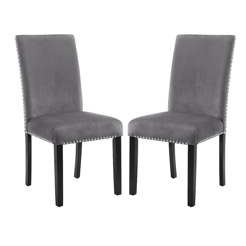 Simple Velvet Upholstered Dining Chair Leisure Chair with Nailhead Trim, Side Chair Reception Chair with Wood Legs