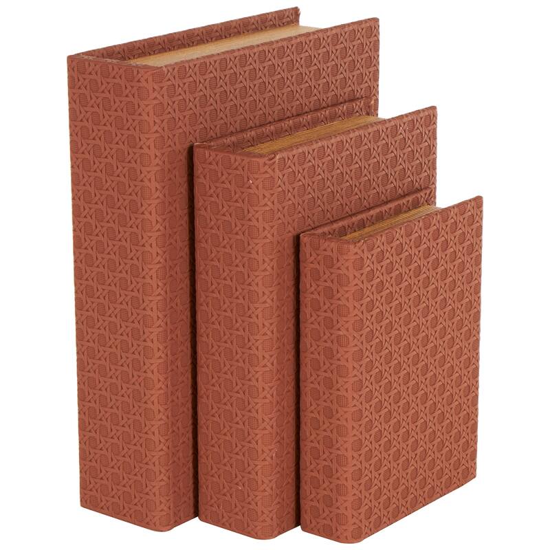 Cream, Black, Copper, Beige or Brown Faux Leather Woven Faux Book Storage Decorative Box (Set of 3)