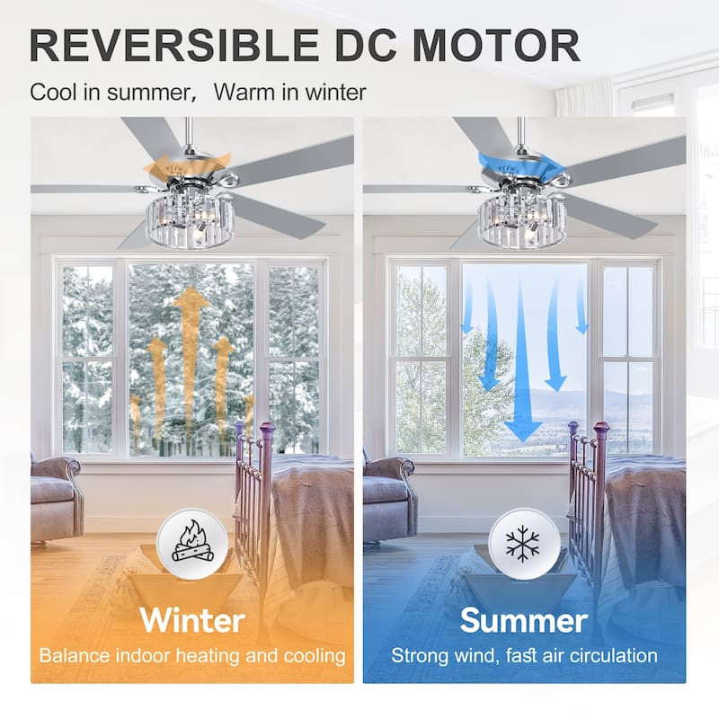 52 IN Chrome 5-Blade Ceiling Fan with Light Kit and Remote