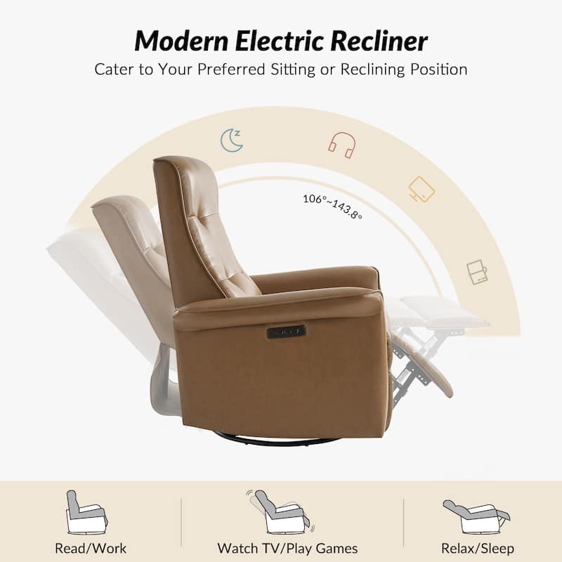Valentin Modern Faux Leather Swivel Power Recliner with USB Ports Set of 2 by HULALA HOME