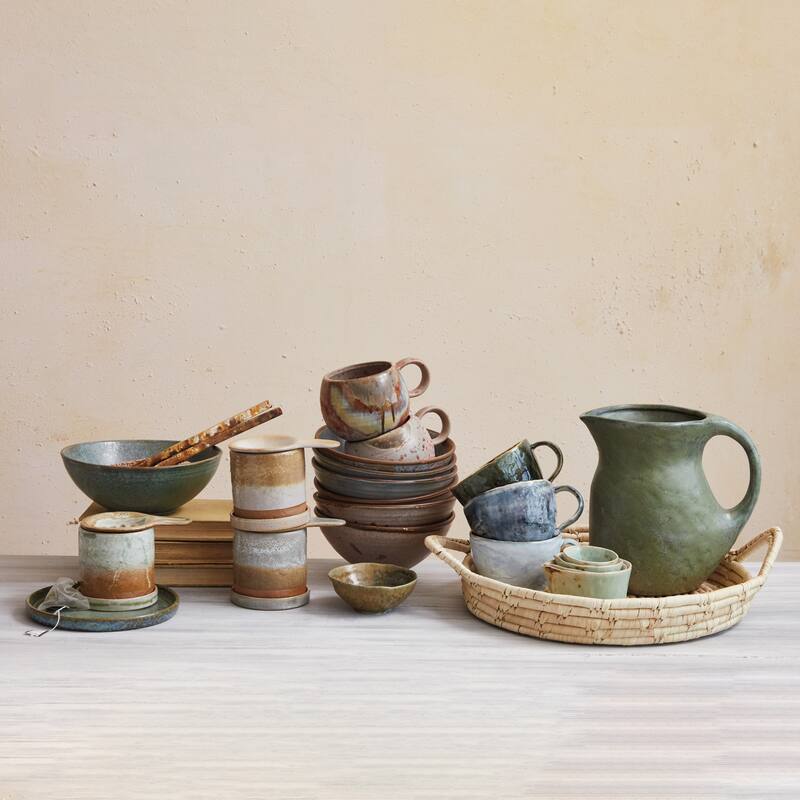 Stoneware Pitcher with Reactive Glaze - 9.0"L x 5.1"W x 8.6"H - 9.0"L x 5.1"W x 8.6"H