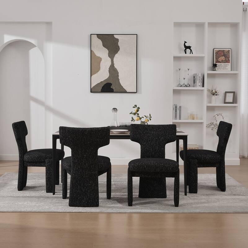 Modern Upholstered Chenille Dining Chair Set, Armless Kitchen Side Chairs Curved Back Accent Chairs w/ Wood Legs for Living Room