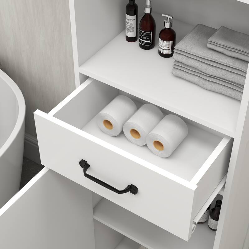 Slim Freestanding Bathroom Cabinet with Open Storage