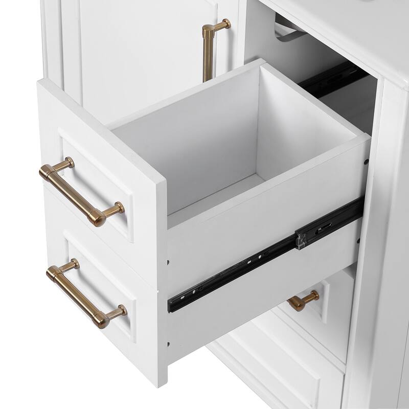 30" Bathroom Vanity with Ceramic Sink, Soft-Close Door with Built-in Shelf, Deep Drawer, Standard Drawer, Long Divider Drawer