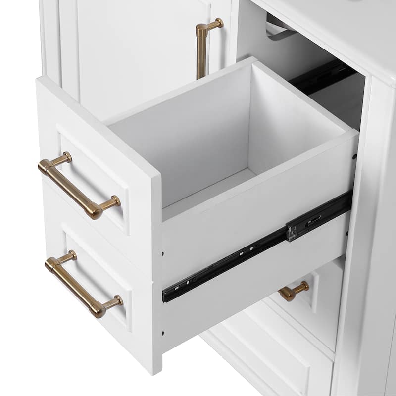30"Bathroom Vanity with Ceramic Sink, Soft-Close Door with Built-in Shelf, Deep Drawer, Standard Drawer, Long Divider Drawer
