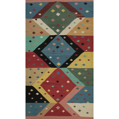 Hand Woven Oriental 100% Wool Carpet Southwestern Modern Multi-Colored Kilim Area Rug - 8' 10'' X 4' 11''