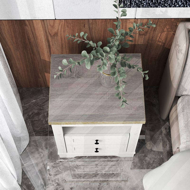 Farmhouse Nightstand , End Table, Side Table with 2 Drawers Storage Cabinet for Bedroom, Living Room, Country Style