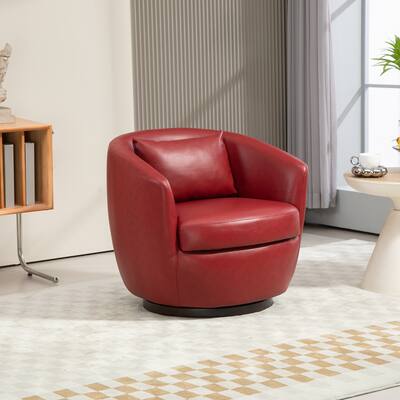 Faux Leather Upholstered Swivel Barrel Armchair with Storage
