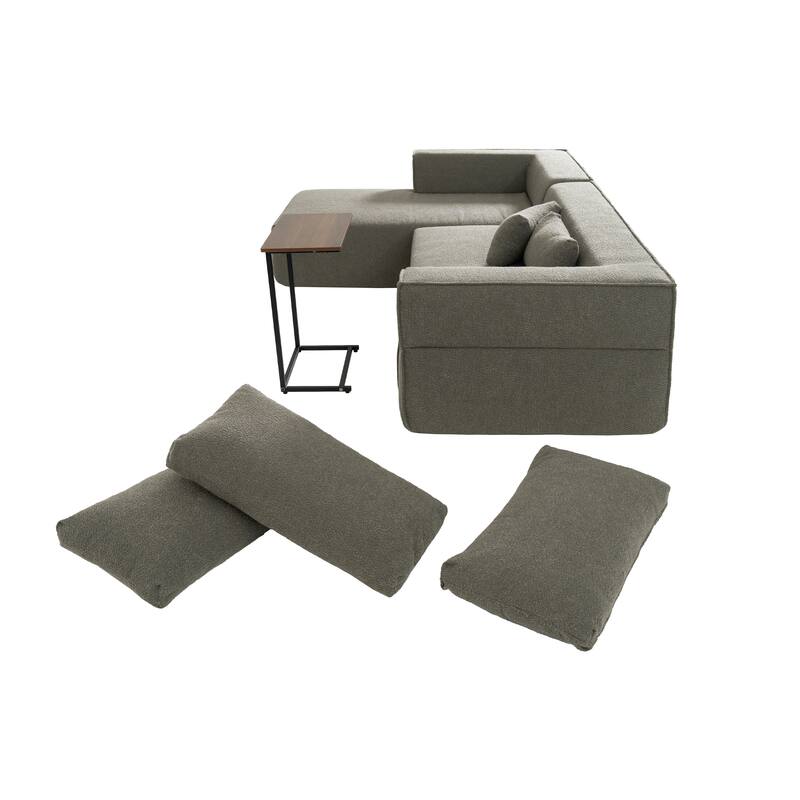 Modular Sectional Sofa with Side Table, Upholstered Cloud Sofa with L-Shaped Chaise Lounge, Full-Compressed Deep Seat Sofa