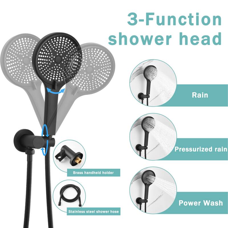 Luxury 3-Function Shower System Set - Solid Brass Control Valve, 10" Overhead Shower, 3-Spray Handheld