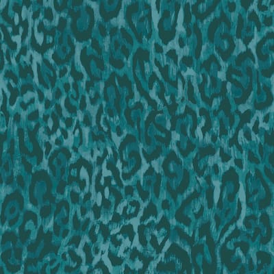 Nicole Miller Laid Back Leopard Teal Peel & Stick Wallpaper