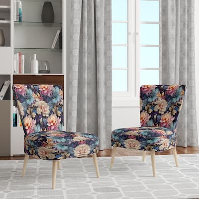 Designart "Blue And Pink Flowers Paisley Botanic Pattern" Upholstered Paisley Accent Chair Glam Side Chair