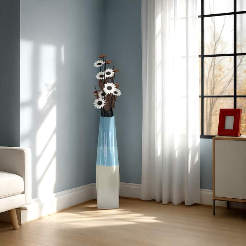 Cobb Accent Vase, Slender Silhouette Blue White Ceramic 27 Inch
