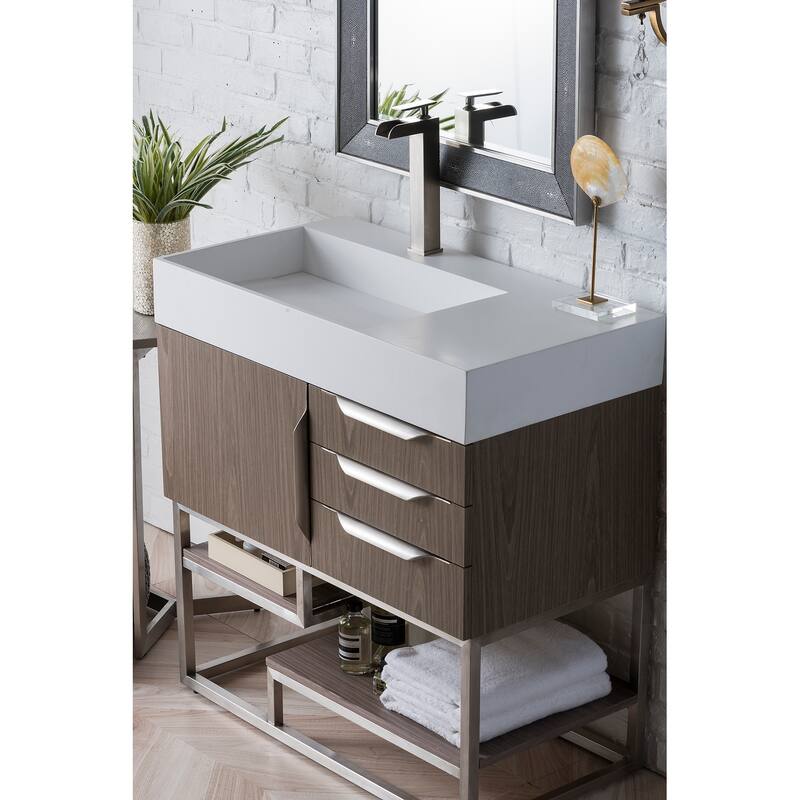 James Martin Vanities Columbia 36" Single Vanity, Ash Gray with Brushed Nickel Hardware