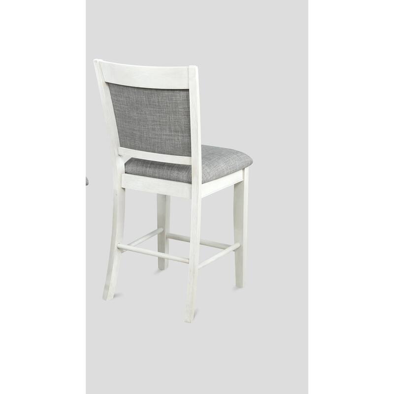 Farmhouse Style 2Pc White & Gray Linen Counter Height Chair Bar Stool Footrest Wooden Furniture