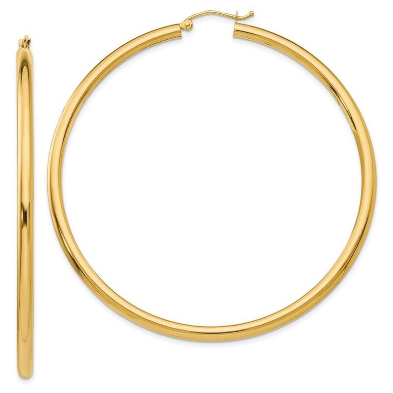 Curata 10k Yellow Gold 3mm Polished Solid Classic Round Hoop Earrings - 14mm through 65mm