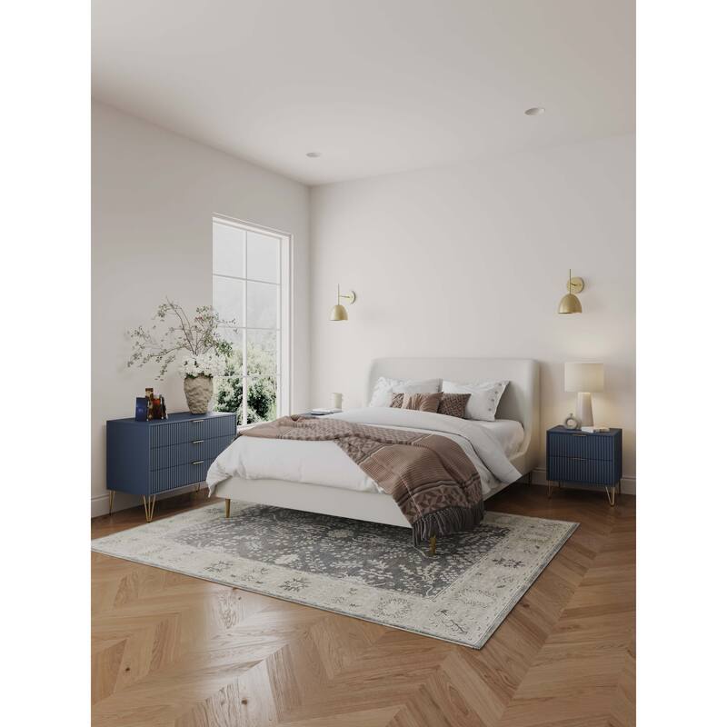 Manhattan Comfort 2-Piece Dumbo Modern Standard 3-Drawer Dresse 2.0 Nightstand Set - Midnight Blue