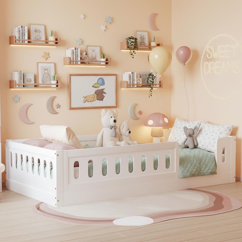 Floor Platform Bed with Guardrails by Harper&Bright Designs