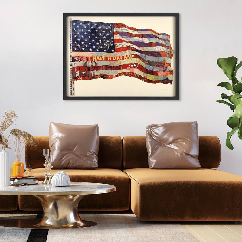 "American Flag" Alex Zeng's dimensional collage, under glass & a black shadow box frame