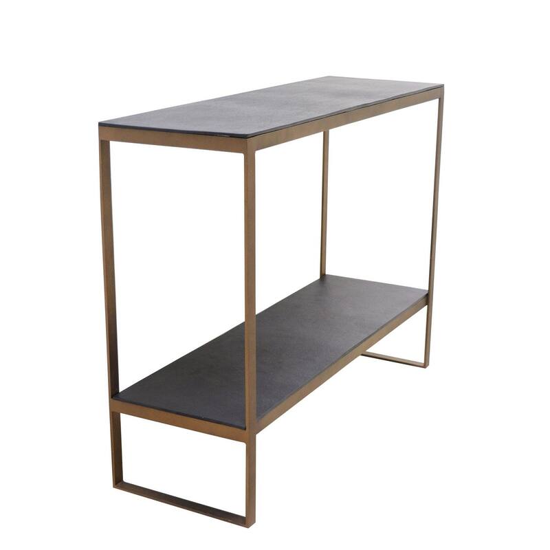 Rectangular Aluminum Console Table with Shelf - 43.5" - Black and Brass Tone