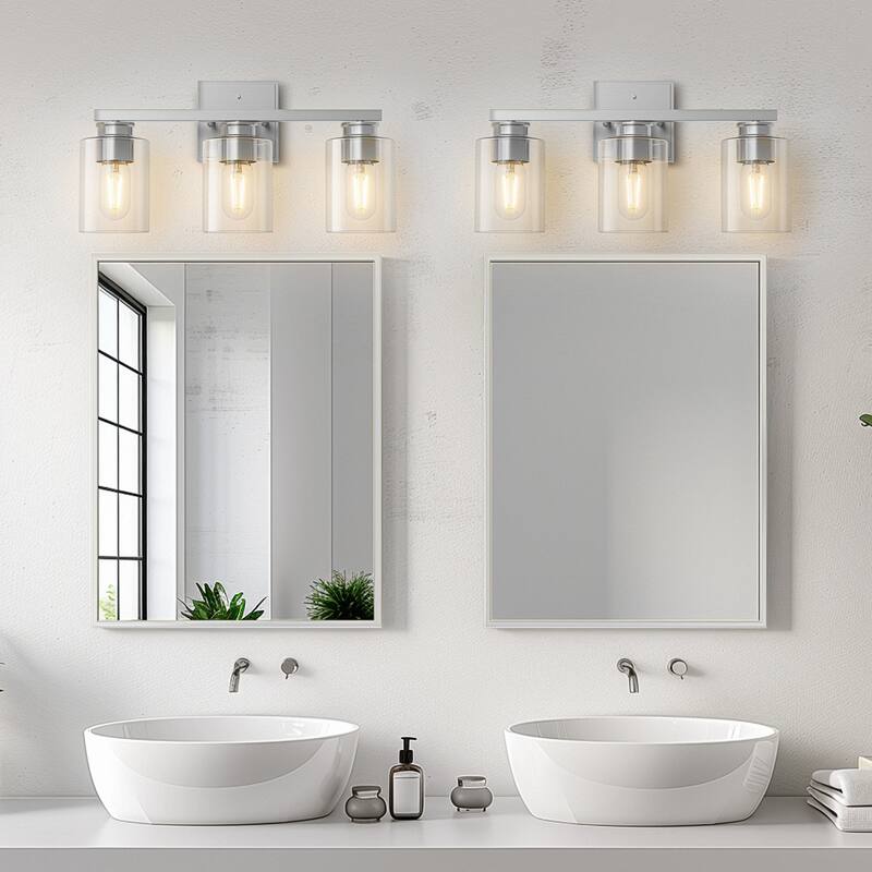 YANSUN 3-Light Brushed Nickel Vanity Wall Sconce with Clear Glass Shades