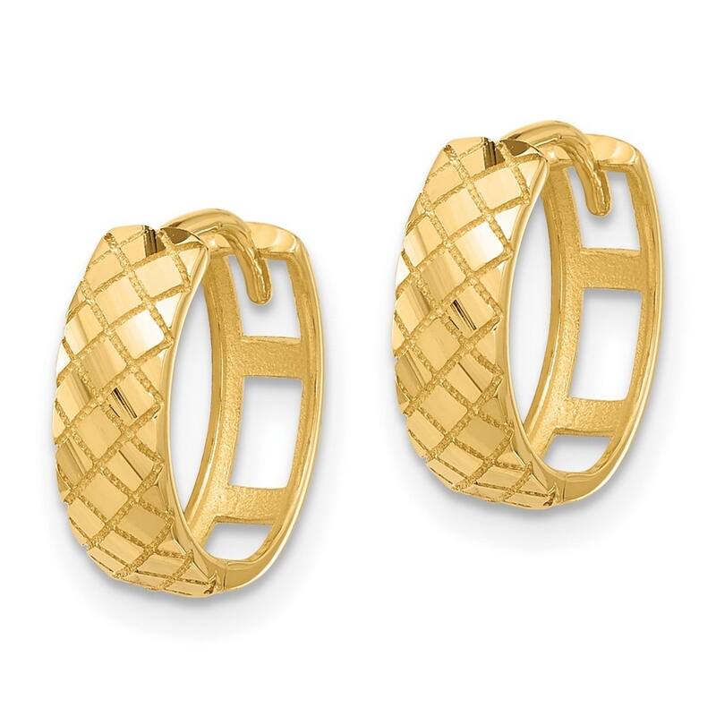 Curata 14k Yellow Gold Polished and Etched Hinged Hoop Earrings - 13x13.1mm