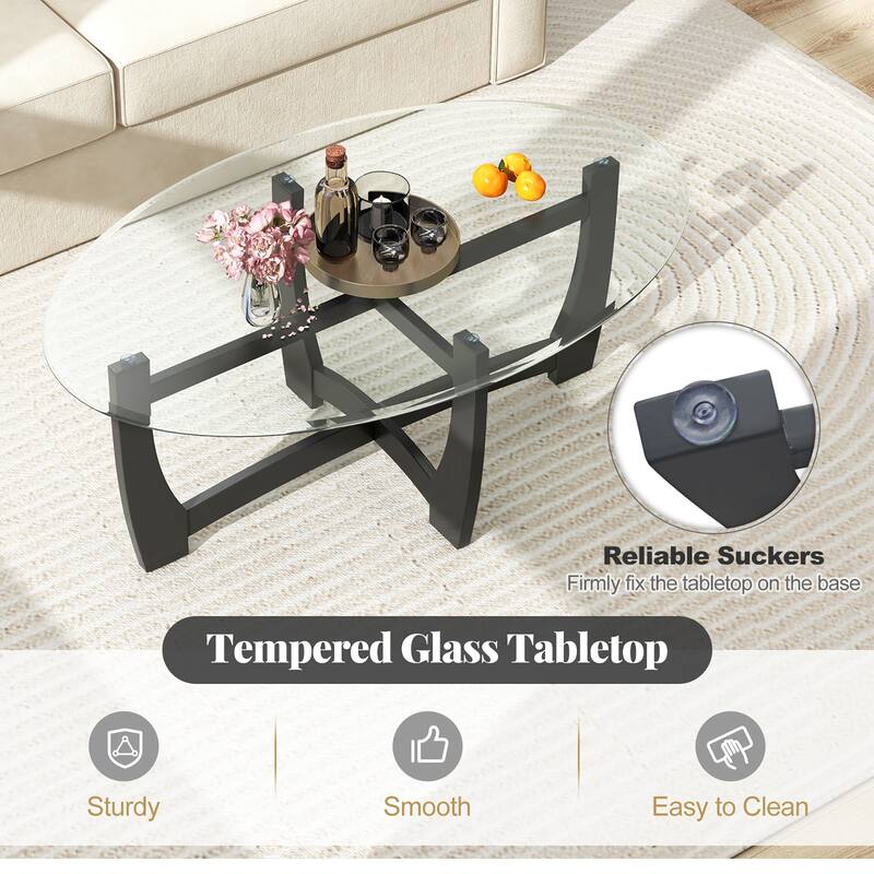 Gymax Coffee Table Modern Accent Tea Table w/ Rubber Wood Bentwood