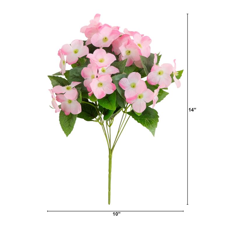 14-in UV Resistant Artificial Hydrangea Bush - Set of 6