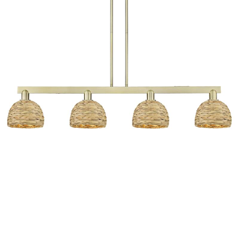 Innovations Lighting 716-4I-10-51 Woven Rattan Linear Woven Rattan 4 - Antique Brass / Natural