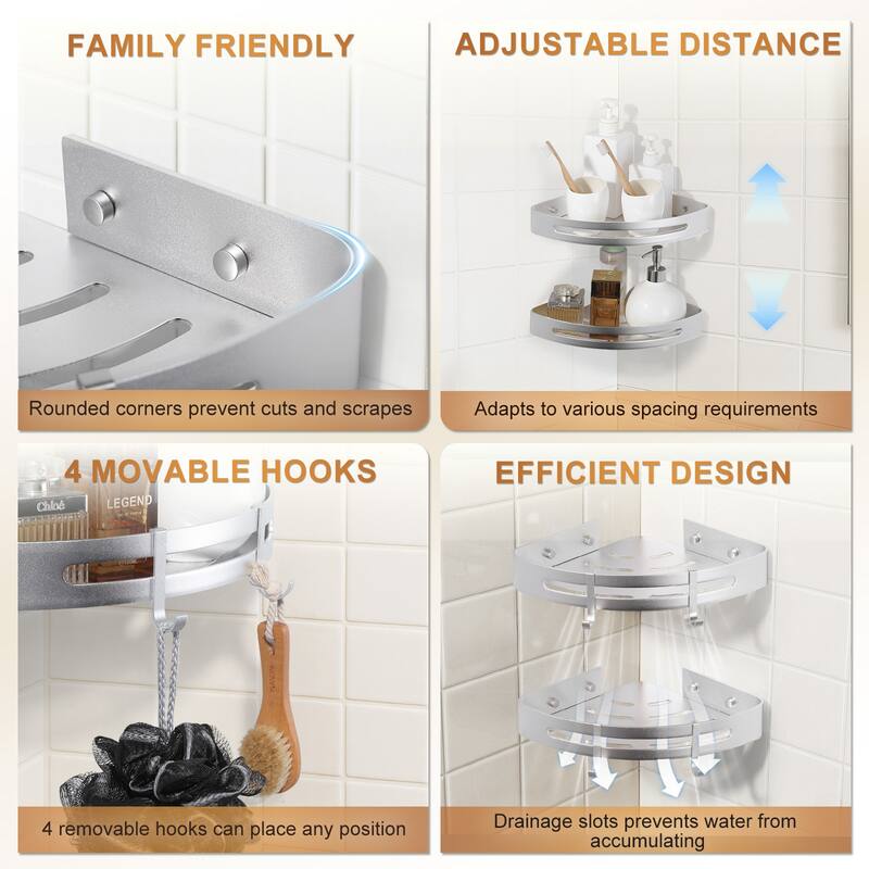 WOWOW 12.7 in. W x 9 in. D x 4 in. H Double Bathroom Corner Shelf