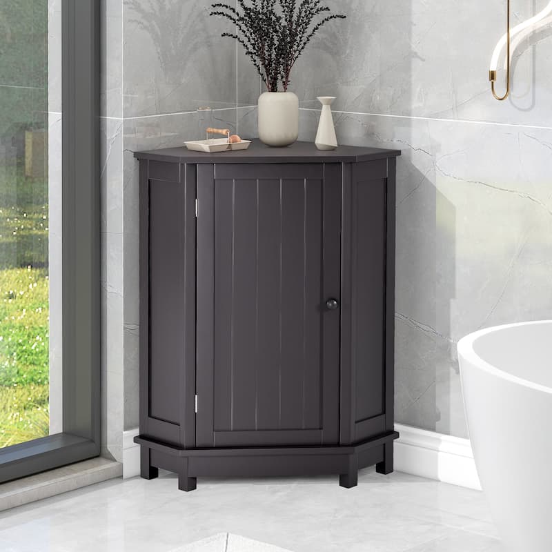 Bathroom Cabinet Triangle Corner Storage Cabinet with Adjustable Shelf - Black