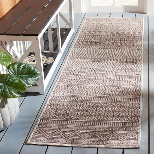 SAFAVIEH Courtyard Zorana Indoor/ Outdoor Waterproof Patio Backyard Rug - 2'3" x 8' Runner - Grey/Brown