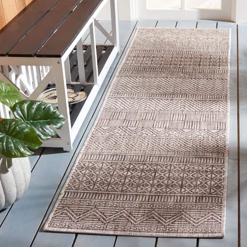 SAFAVIEH Courtyard Zorana Indoor/ Outdoor Waterproof Patio Backyard Rug - 2'3" x 8' Runner - Grey/Brown