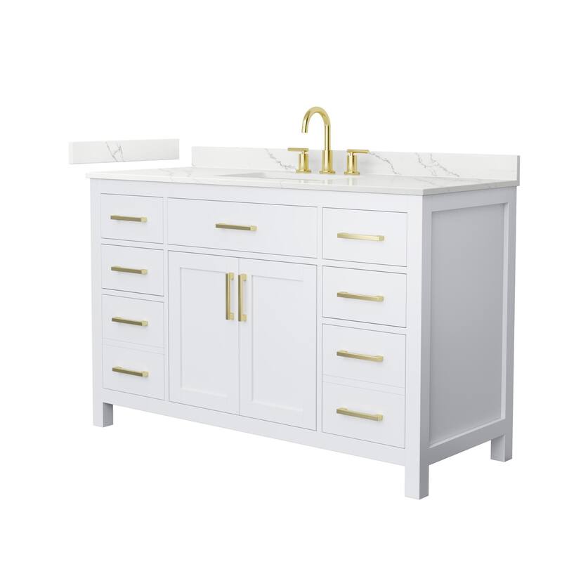 Wyndham Collection WCG2424-54S-QTZ-US3MXX Beckett 54" Free Standing - White / Giotto Quartz Top / Brushed Gold Hardware