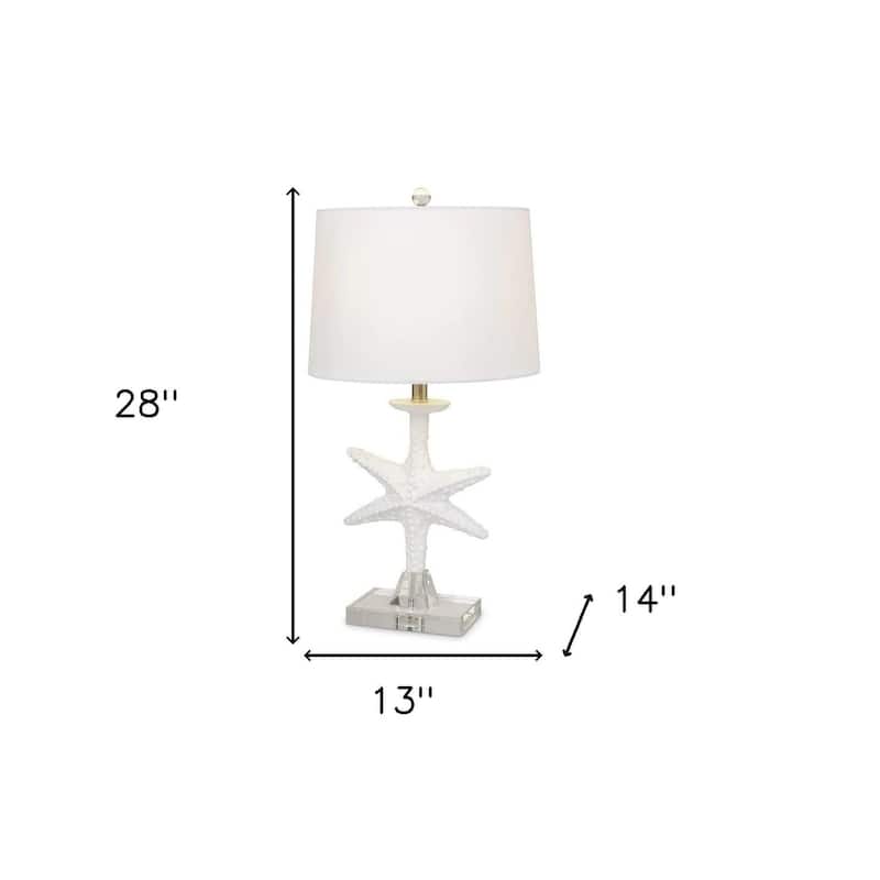 HomeRoots Set of Two 28" Clear and White Coastal Star Fish Table Lamps Coastal With White Drum Shades - 13' X '28' X '14