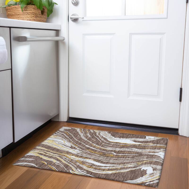 Premium Washable Super Soft Abstract Contemporary Mayfield Rug - Brown - 1'8" x 2'6"