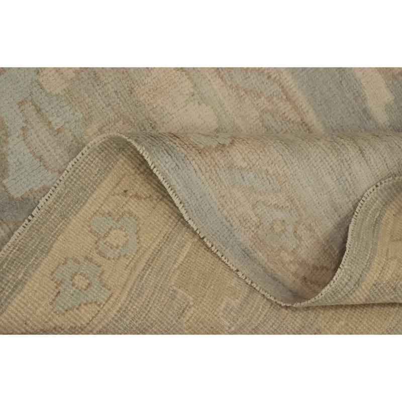 Handmade Gray Oushak Vegetable Dye Area Rug, Flora Geometric Carpet - 9' 10'' X 8' 6''
