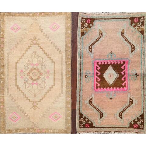 Set Of 2 Authentic Oushak Turkish Oriental Wool Area Rug Handmade - 1'7" x 2'4" Square