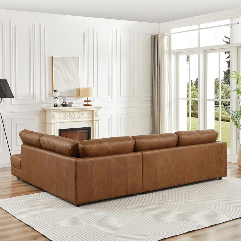 Gloria Mid-Century Modern Cozy Sectional Leather Sofa