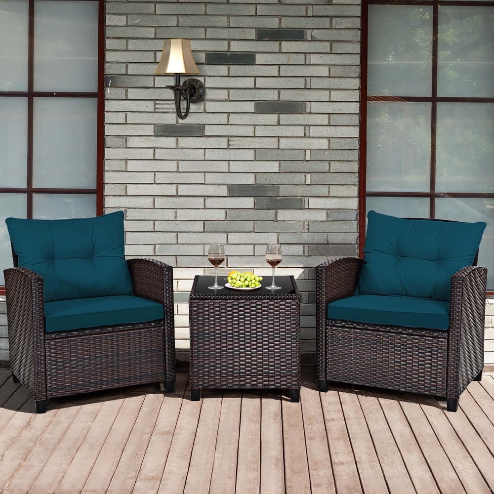 Costway 3PCS Patio Rattan Furniture Set Cushioned Conversation Set - See Details